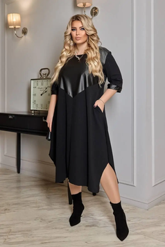 Жіноча сукня oversize міді з вставками екошкіри 850 фото